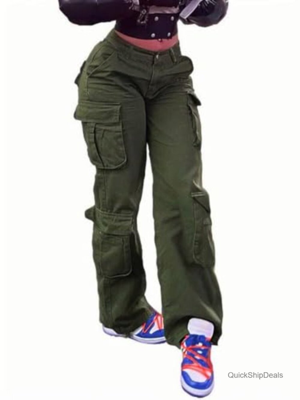 Y2K High-Rise Baggy Straight Leg Cargo Jeans for Women Multi-Pocket